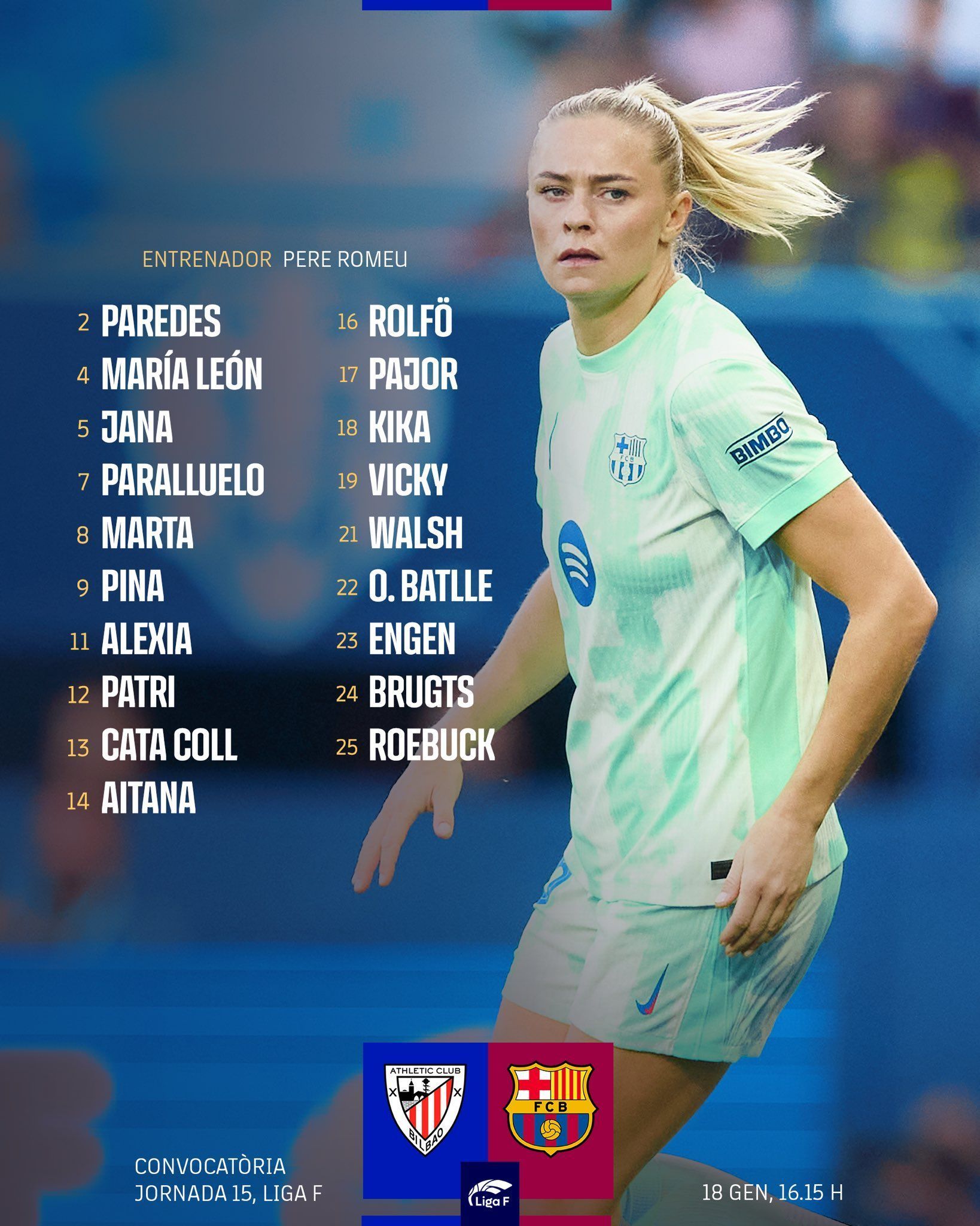 Convocatoria para el Athletic Club - Barça. (Foto: @fcbfemeni)