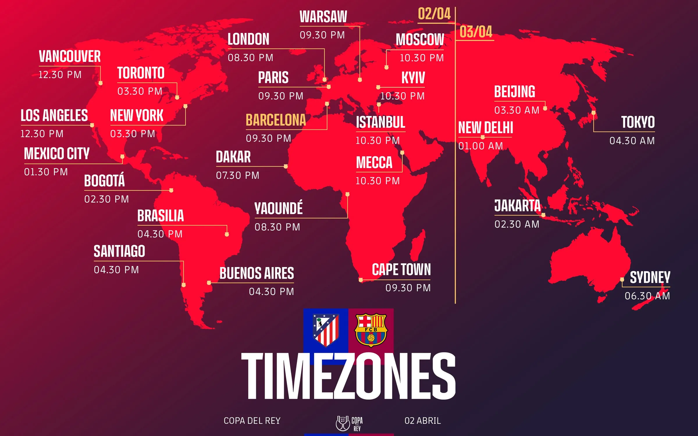 Consulta los horarios del partido entre Atlético y Barça según tu país.