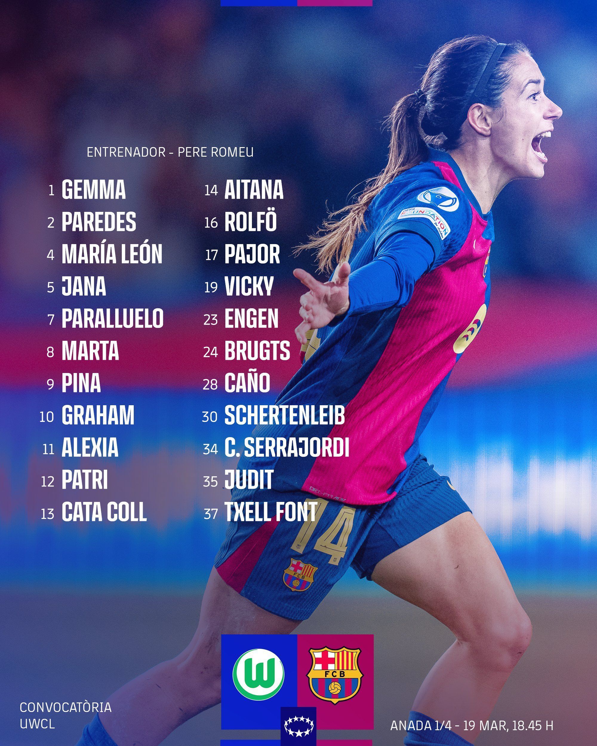 Convocatoria para el Wolfsburgo - Barça de la ida de los cuartos de final de la Champions. (Foto: FC Barcelona)