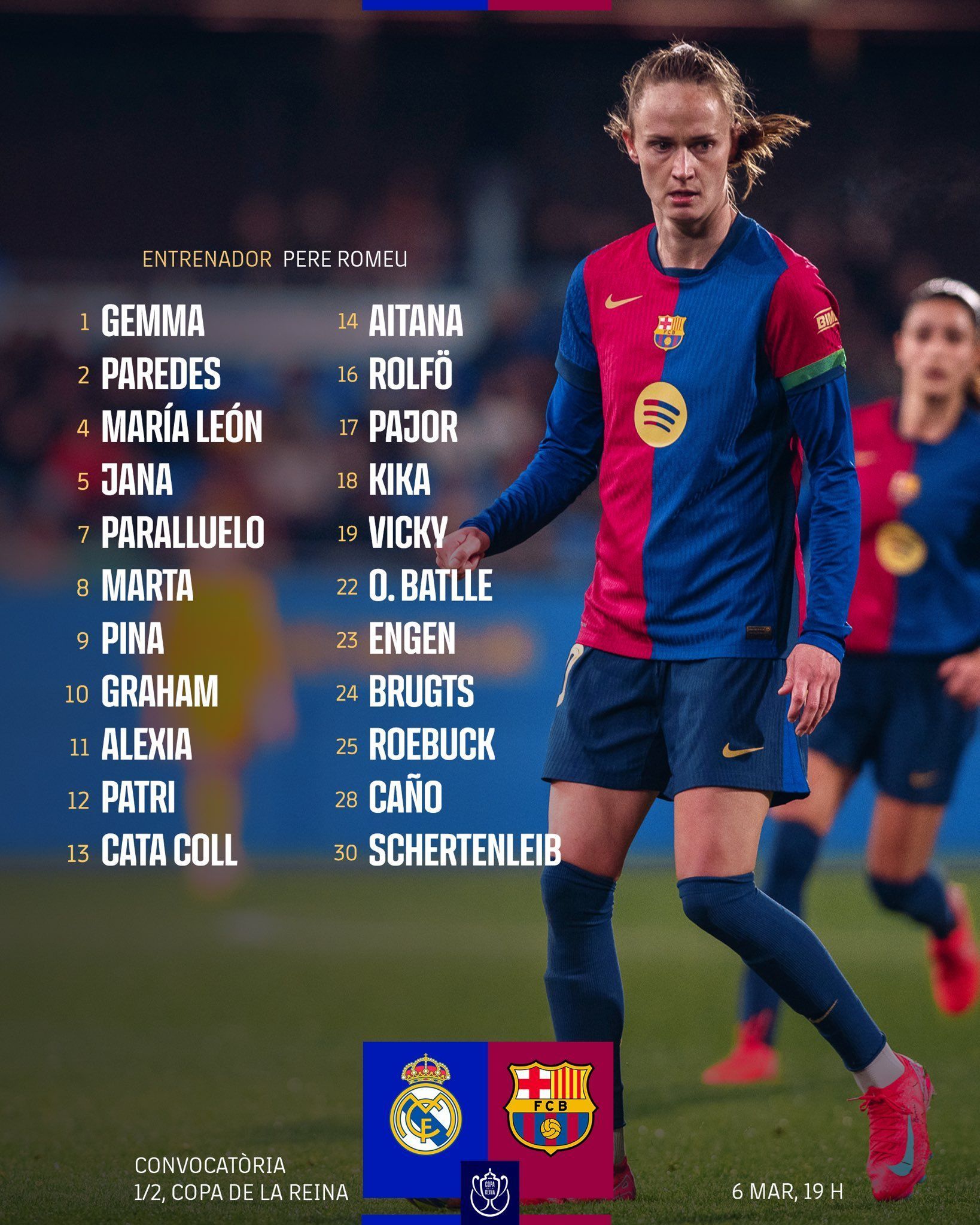 Convocatoria para el Real Madrid - Barça de la ida de las semifinales de Copa de la Reina. (Foto: FC Barcelona)