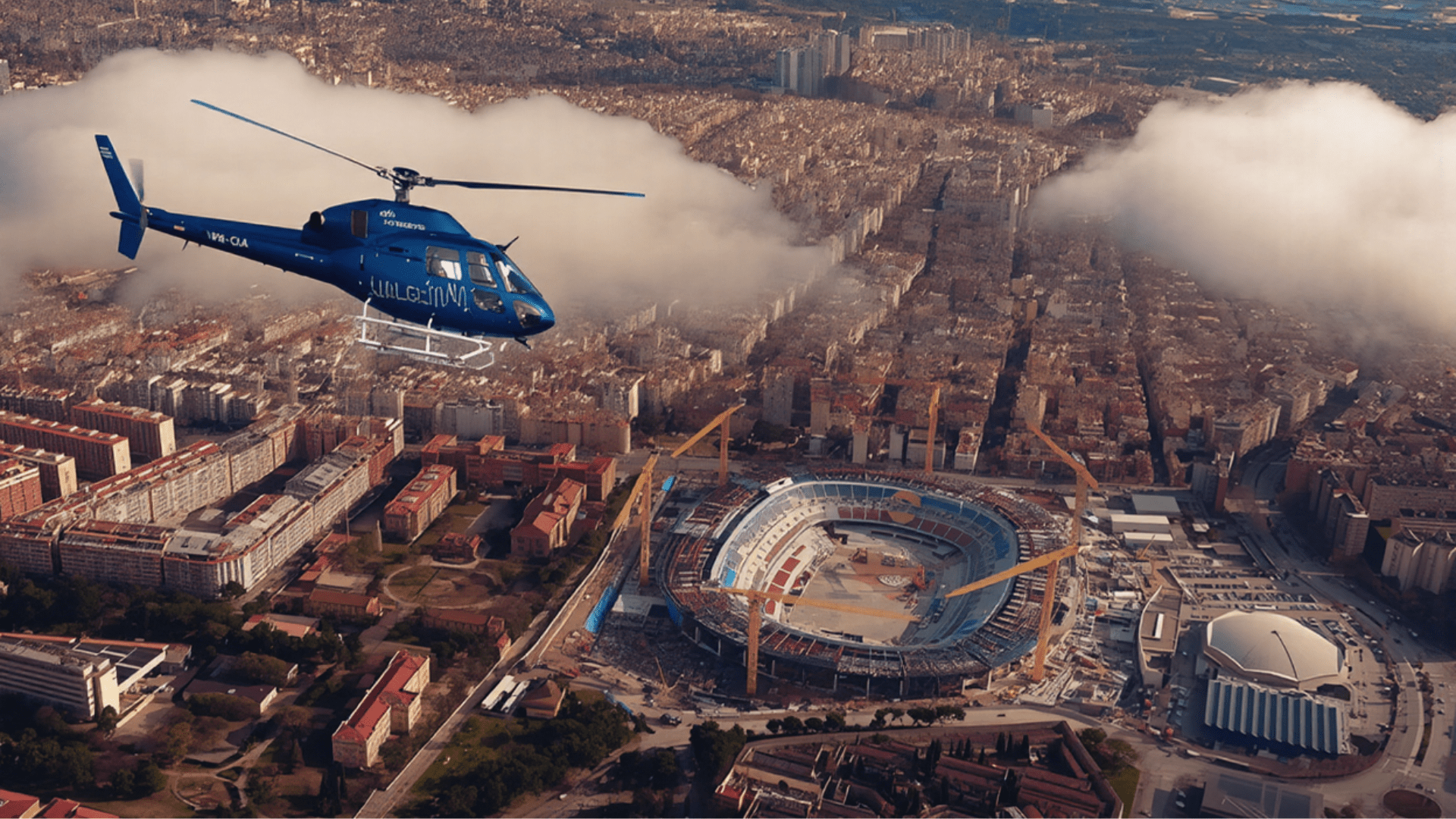 Vistas panorámicas del Spotify Camp Nou desde un helicóptero con Sky Tour BCN