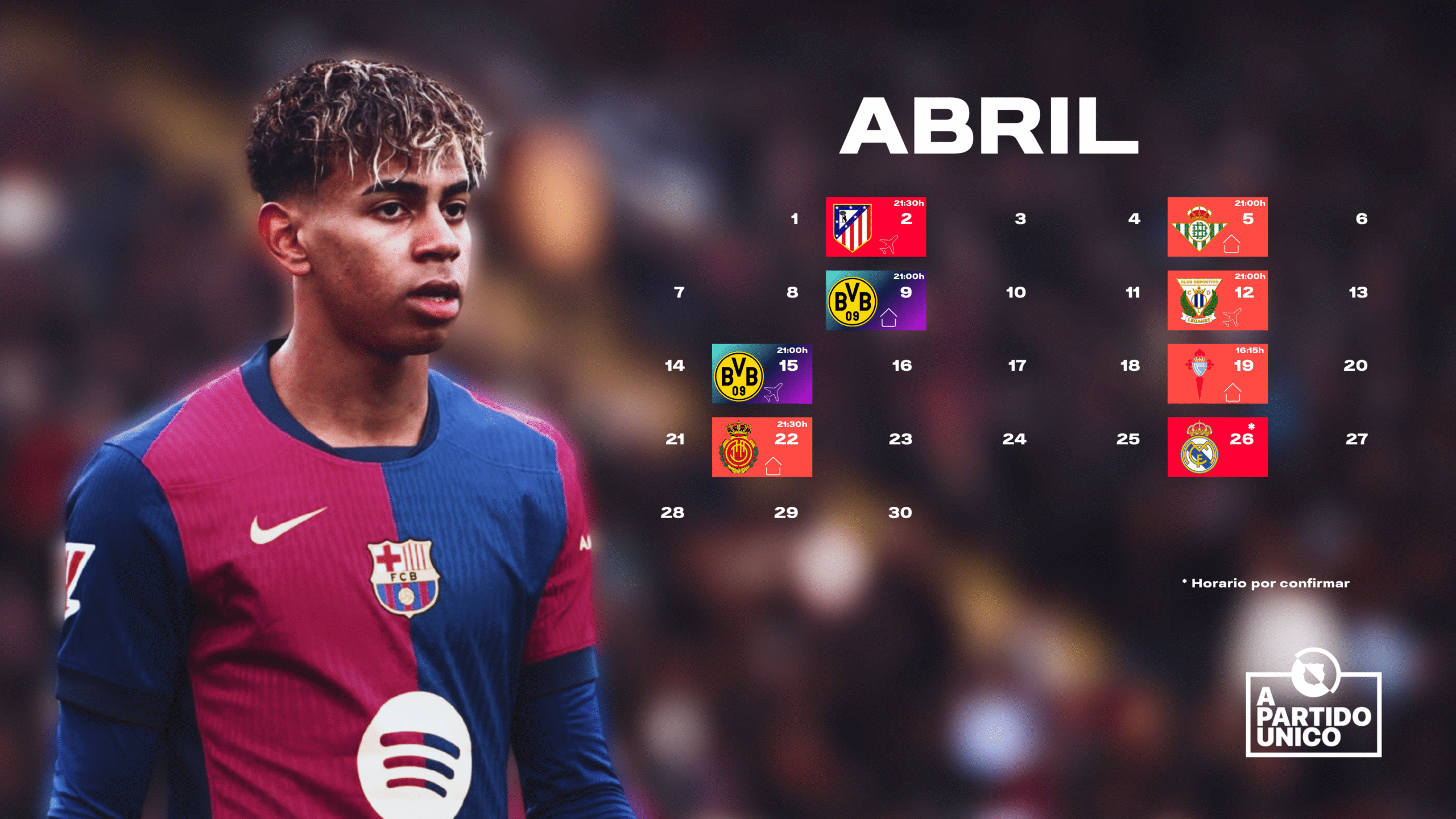 Imagen con el calendario completo de partidos del primer equipo masculino del Barça en abril 2025.
