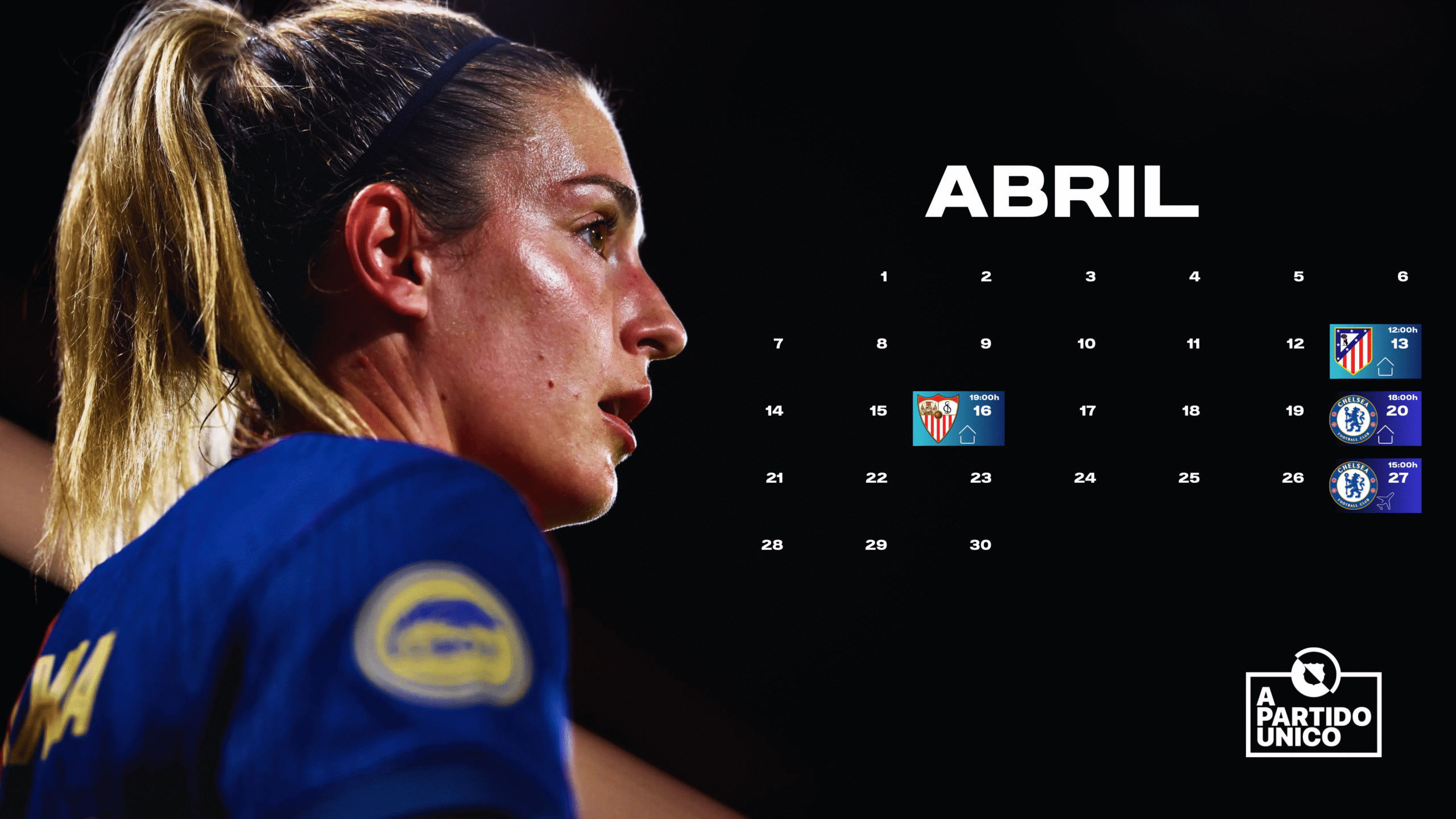 Imagen con el calendario de partidos del Barça femenino en abril 2025: Liga F y Champions.