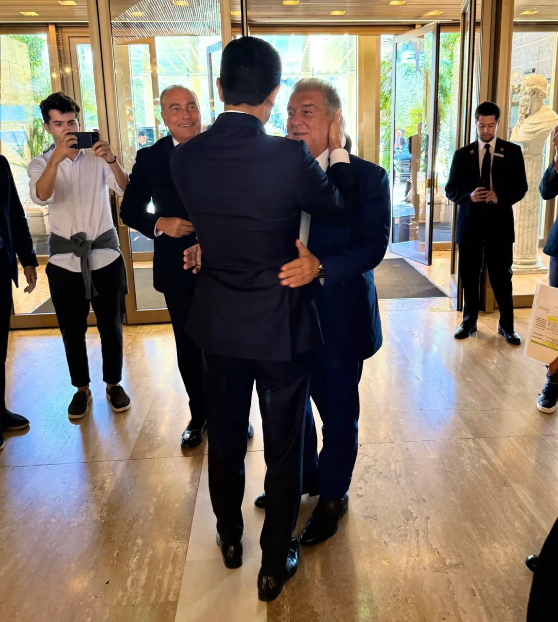 Laporta y Rafa Yuste con Al-Khelaïfi - Reunión para acercarse a ECA y UEFA