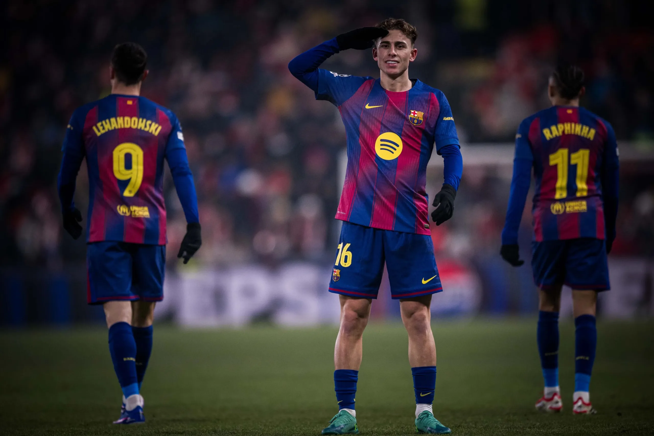 Fermín celebrando el doblete ante el Slavia Praga | Imagen FC Barcelona