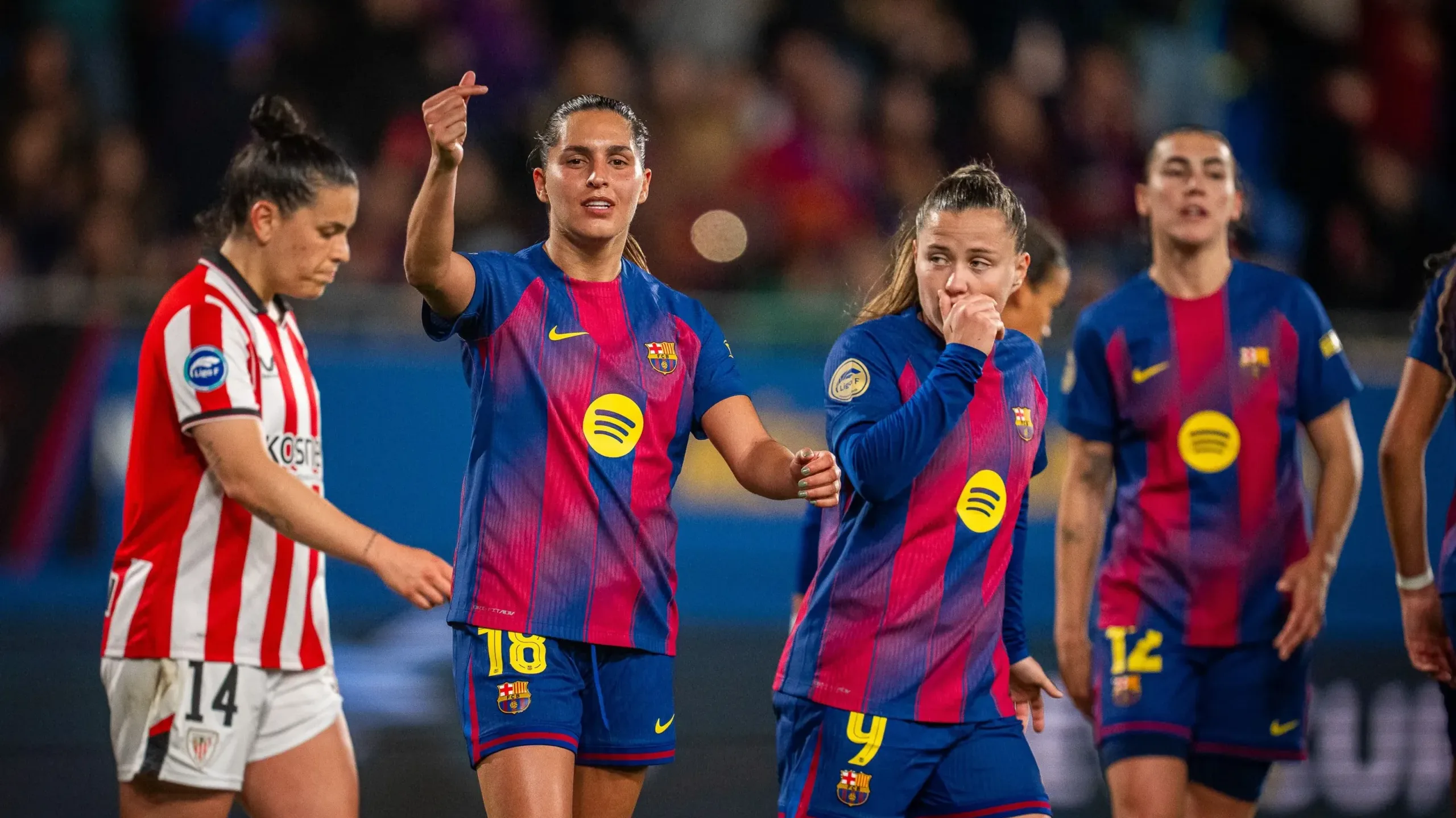 Kika Nazareth celebrando uno de sus dos goles ante el Athletic Club. (Foto: FC Barcelona)