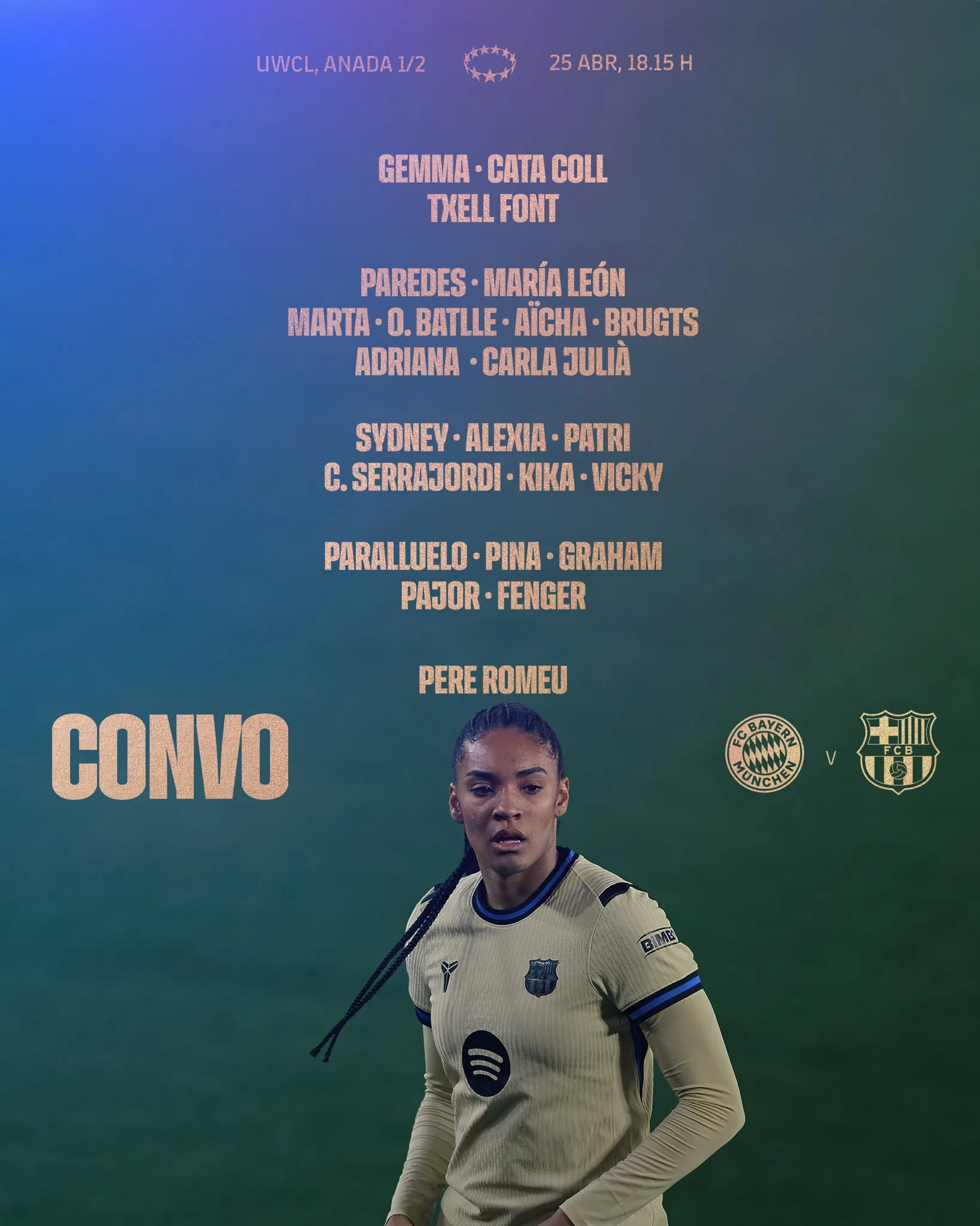 Convocatoria para el Bayern - Barça de la ida de las semifinales de Champions. (Foto: @fcbfemeni)