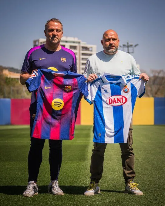 Flick y Manolo, en la previa del Barcelona-RCD Espanyol